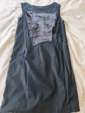 GAP Black Dress with Gray Front Ruffle